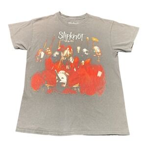 Slipknot Band Tee Mens Gray Mineral Wash Graphic T-Shirt Red Tribal S Logo Med